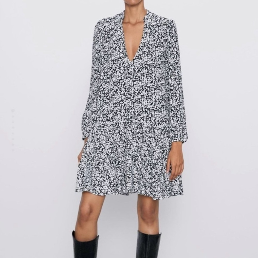 Zara Black and White Smoked Mini Sundress SZ XS